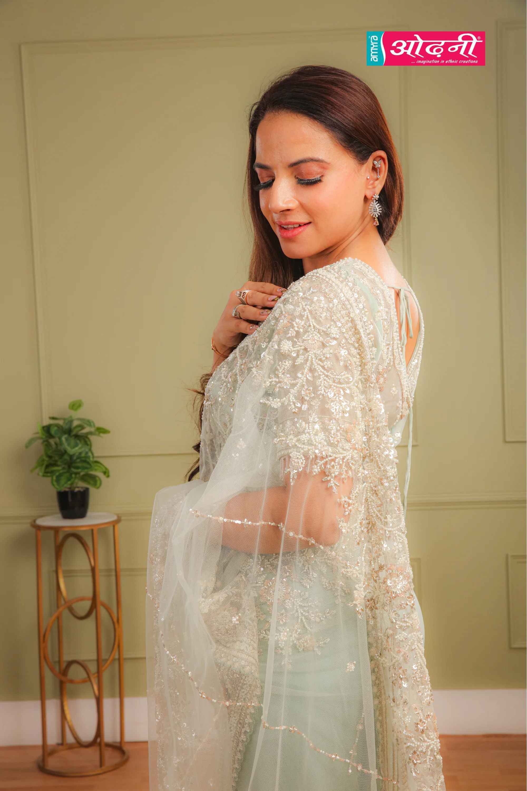 Mint Green Embellished Net Saree (2820 GS-86) - Image 4