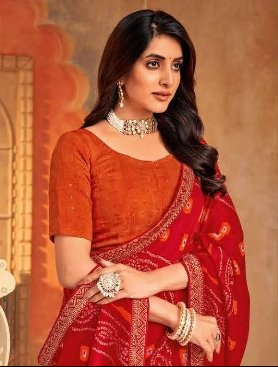 Vibrant Bandhani Print Georgette Saree - Image 3