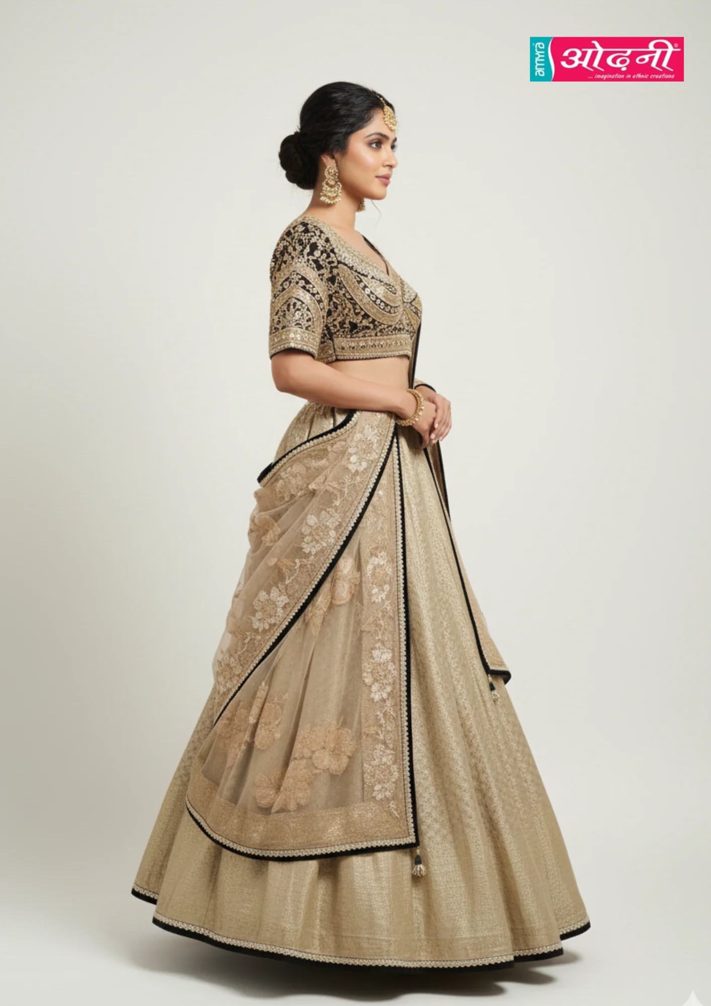 Regal Gold and Blue Embroidered Lehenga (1028 D-75) - Image 3