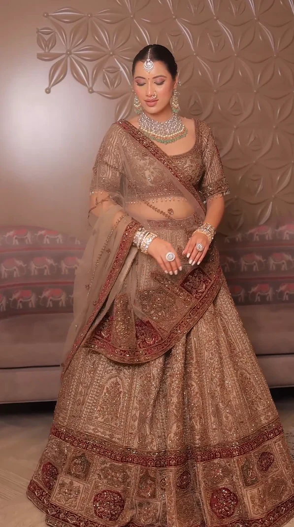 Antique Gold Deep Maroon Heritage Bridal Lehenga (DC-252547 D-56) - Image 3