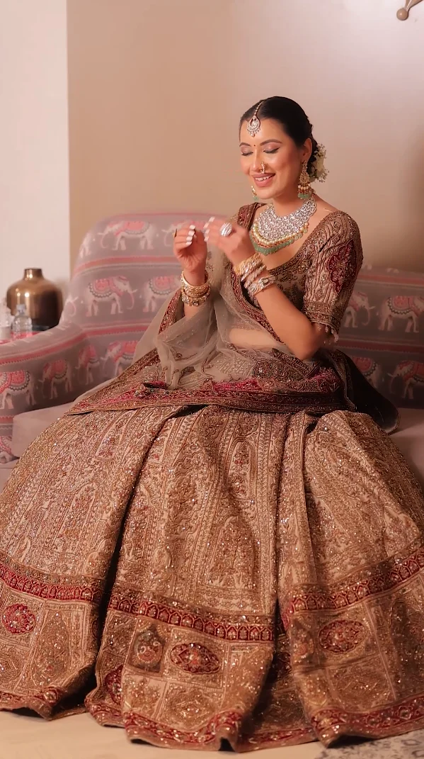 Antique Gold Deep Maroon Heritage Bridal Lehenga (DC-252547 D-56) - Image 5