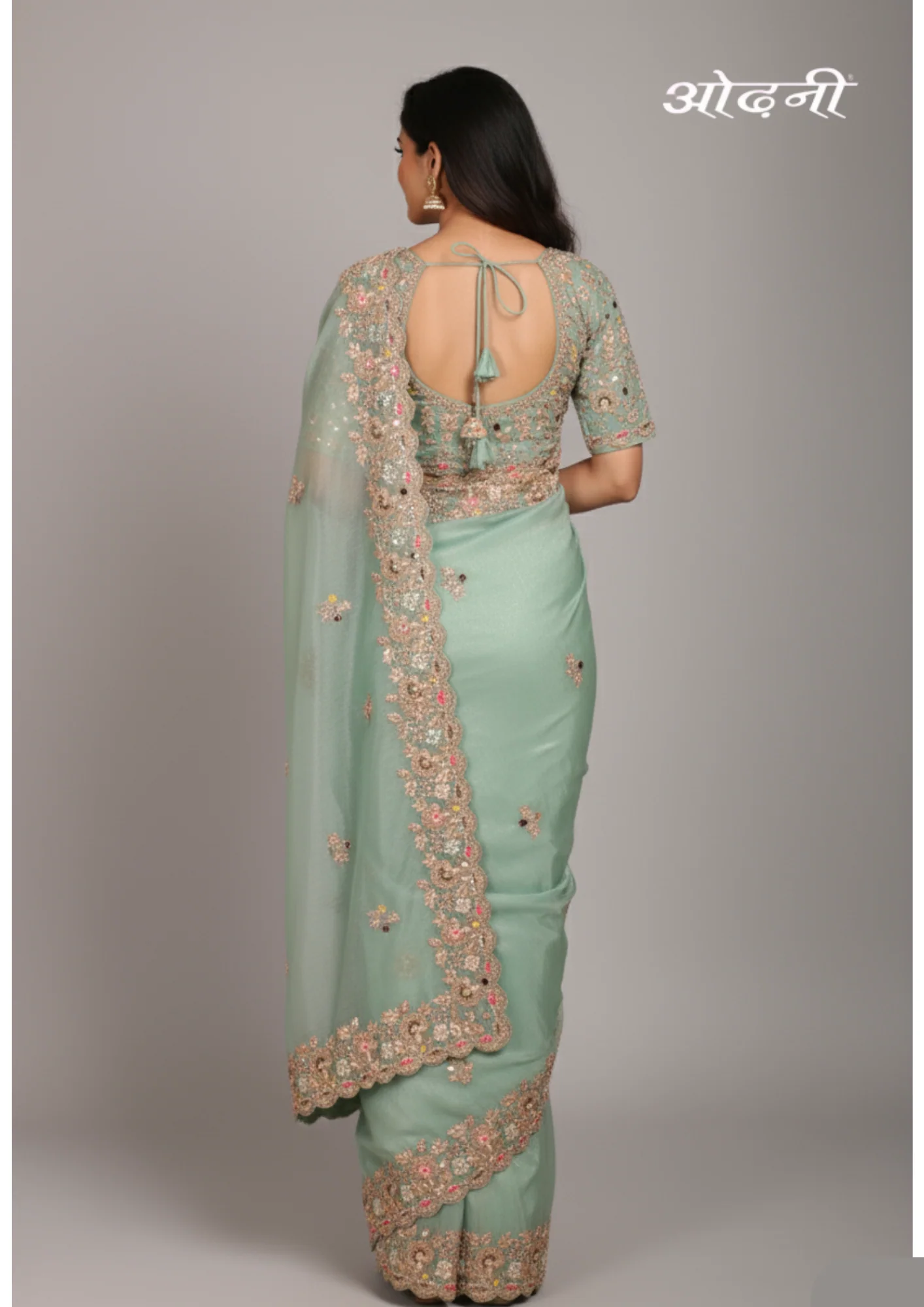Pastel Green Embellished Saree (A-641 B-181) - Image 3