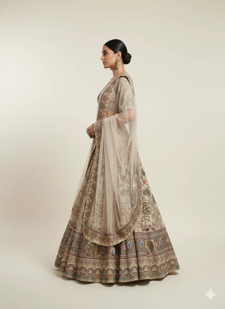 Exquisite Cream Chinnon Lehenga (LH-3131 D-19) - Image 3