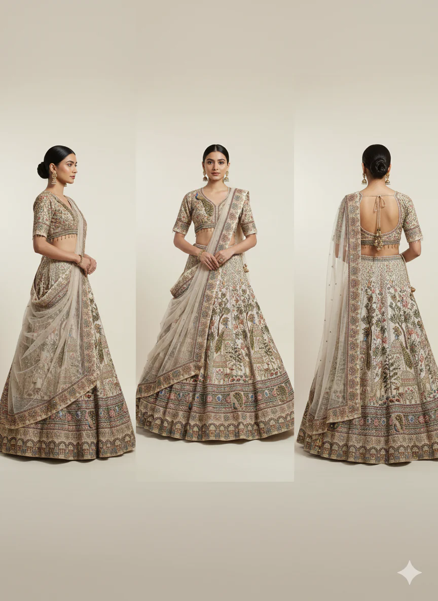 Exquisite Cream Chinnon Lehenga (LH-3131 D-19) - Image 4