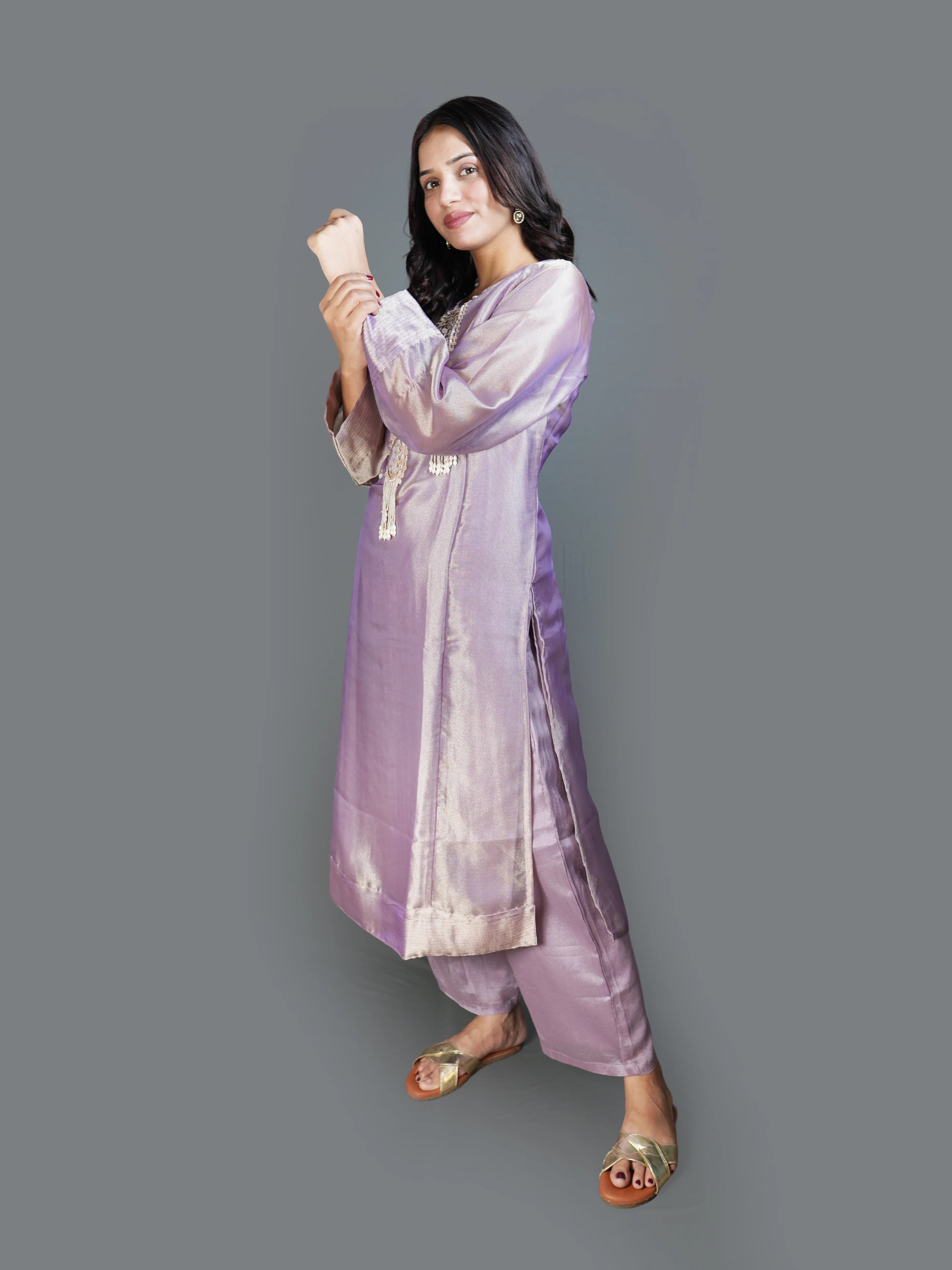 Ethereal Lavender Shimmer Kurta and Trouser Set ( DD-569 M-127) - Image 3