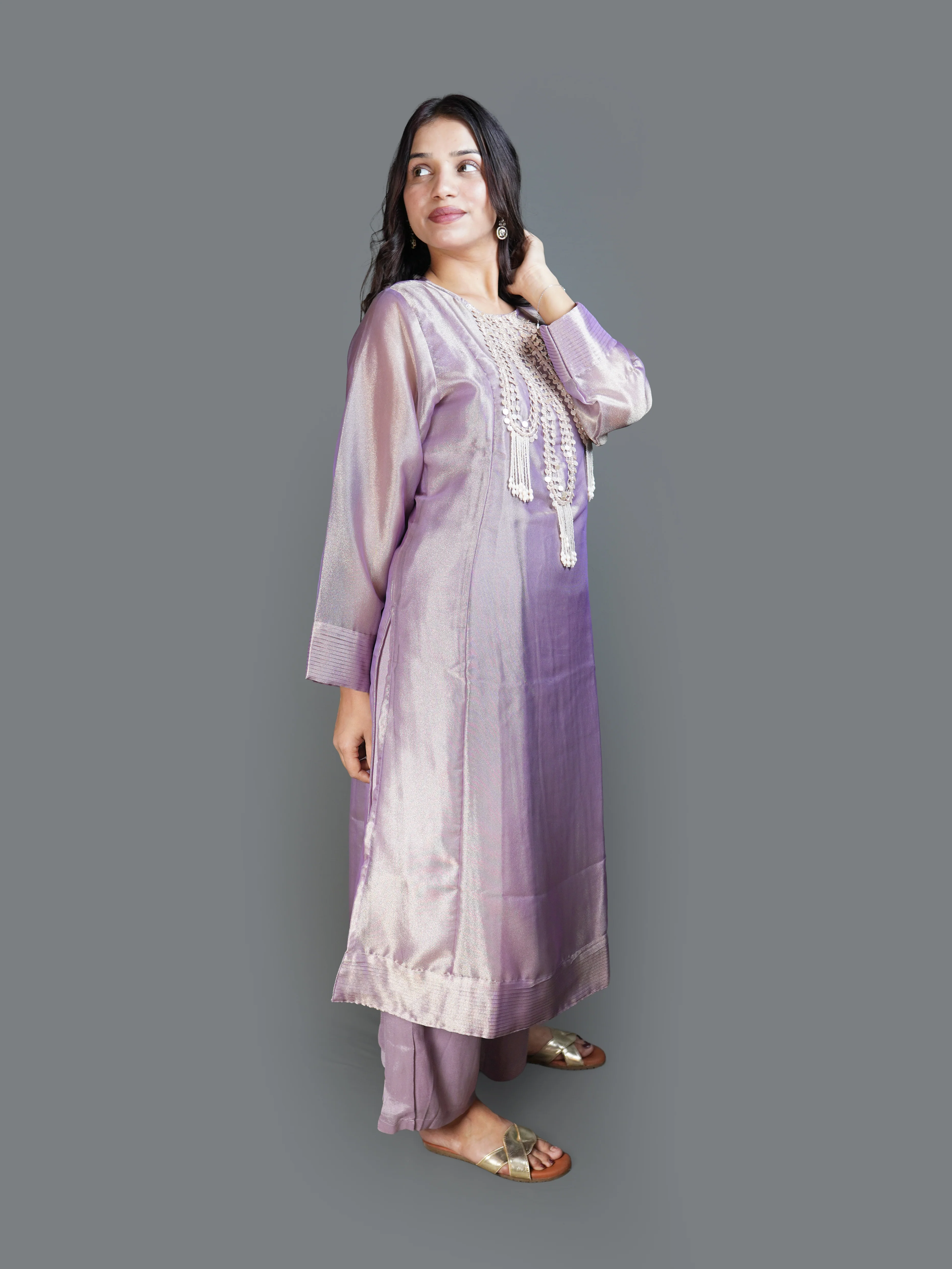 Ethereal Lavender Shimmer Kurta and Trouser Set ( DD-569 M-127) - Image 4