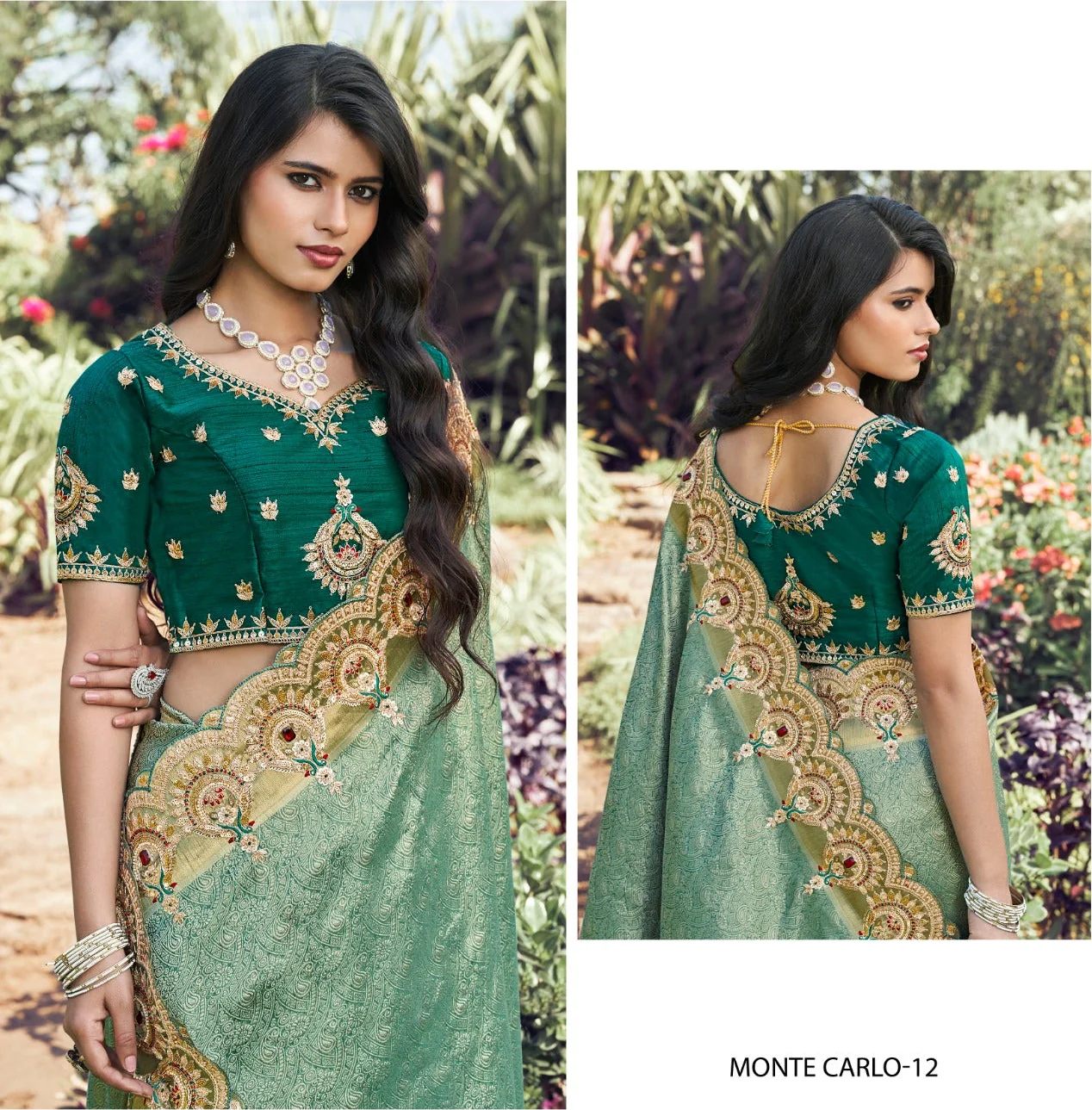 Seafoam Opulence Saree - Image 3