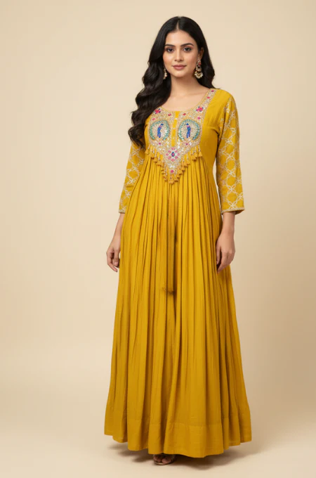 Radiant Peacock Mustard Gown(S-47 B-1) - Image 3