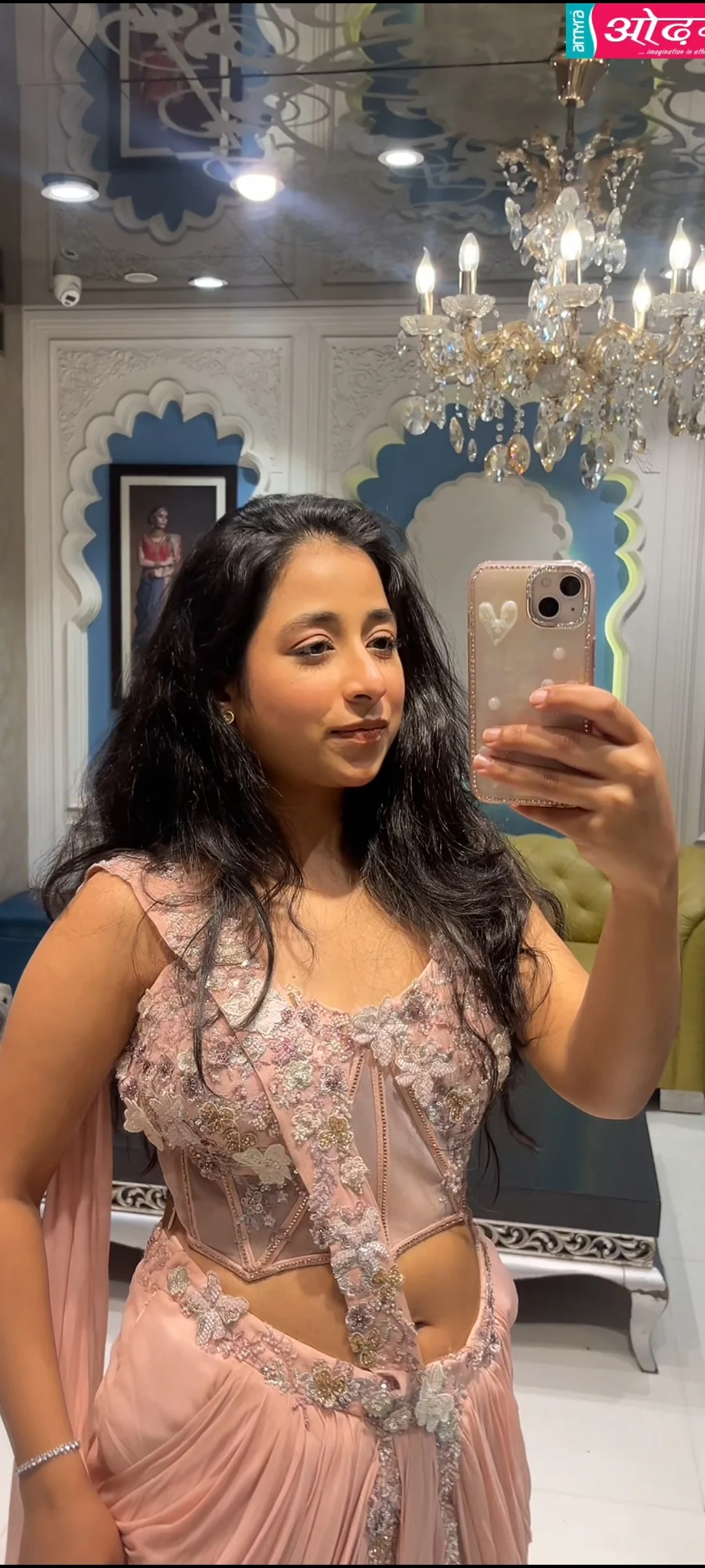 Rose Blush Embellished Drape Saree Set - Image 4