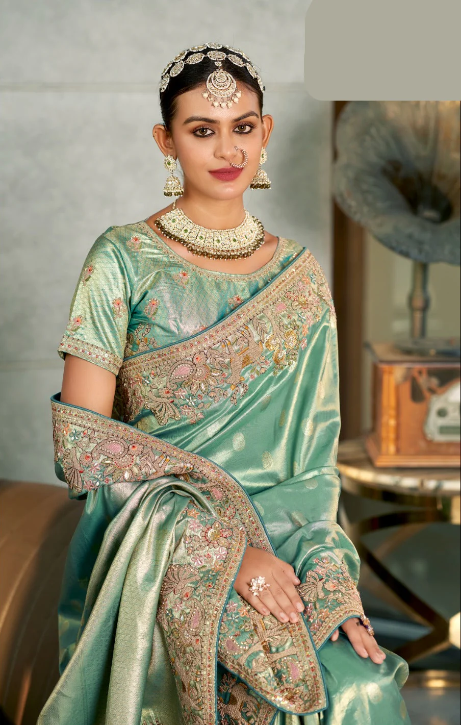 Imperial Tangerine Heritage Silk saree - Image 3