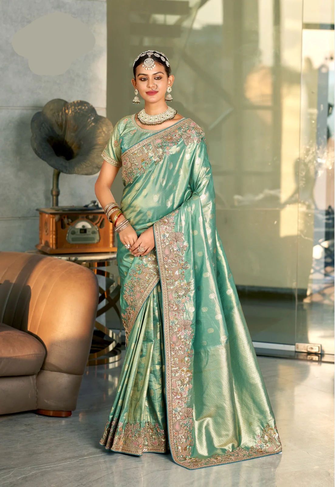 Imperial Tangerine Heritage Silk saree - Image 4