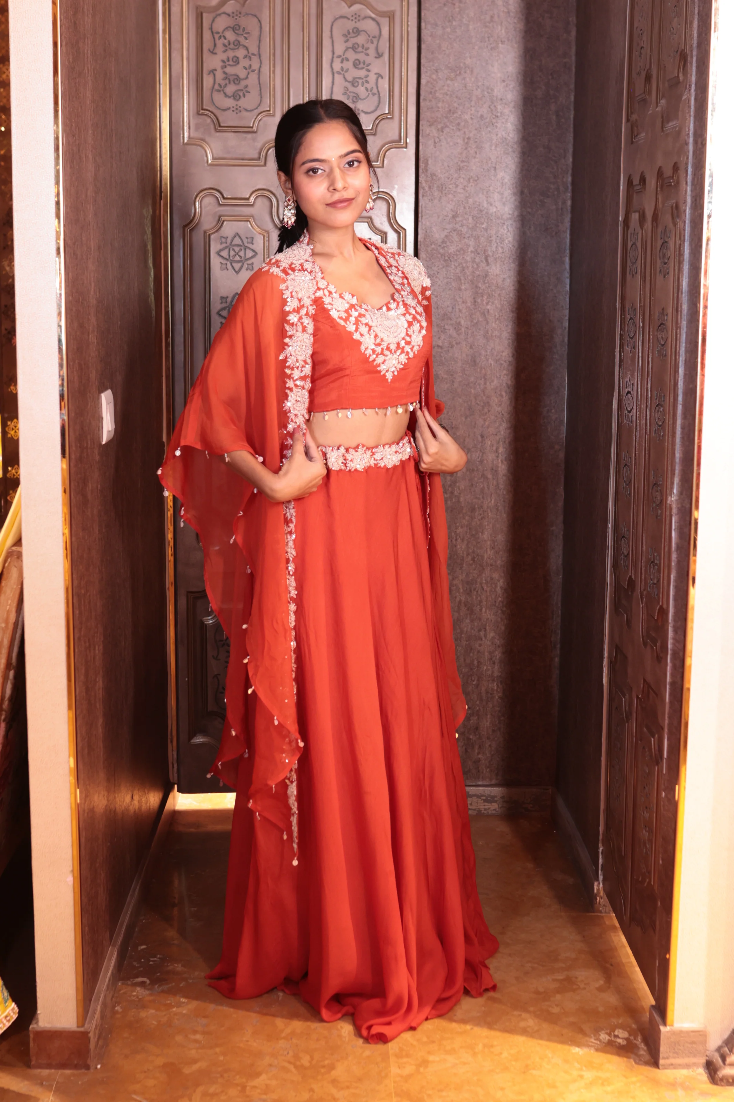 Saffron Sunset Cape Gown Ensemble dress ( SN208 B-83) - Image 3