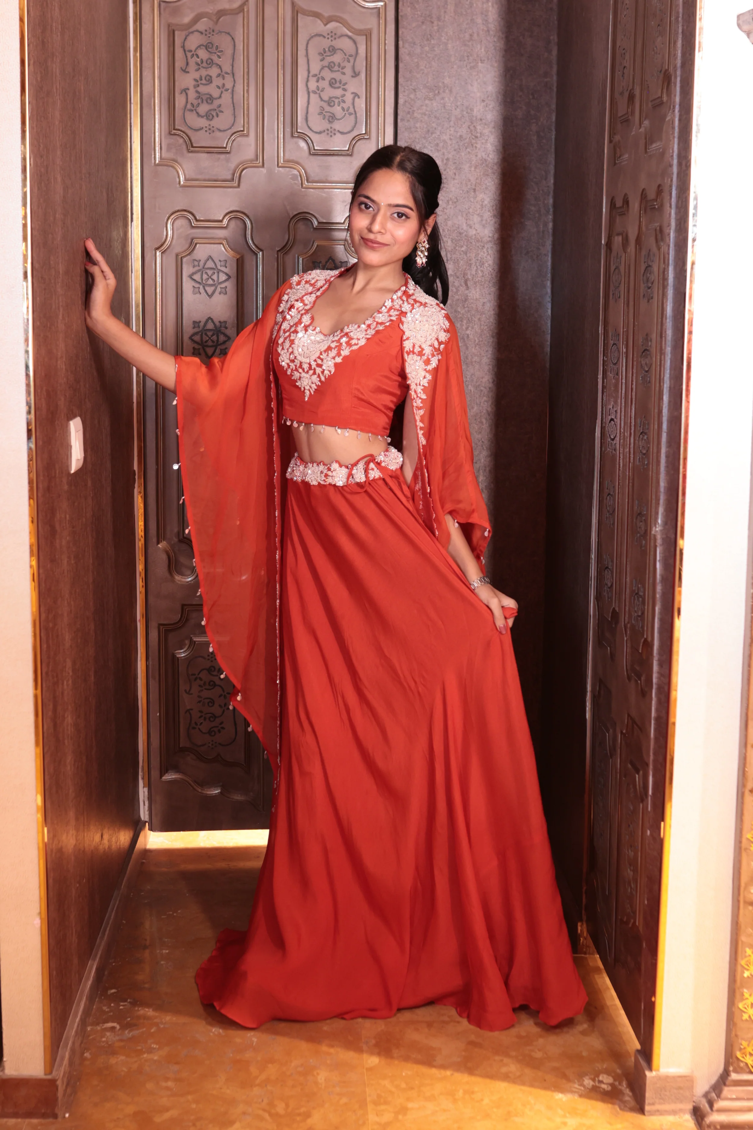 Saffron Sunset Cape Gown Ensemble dress ( SN208 B-83) - Image 4