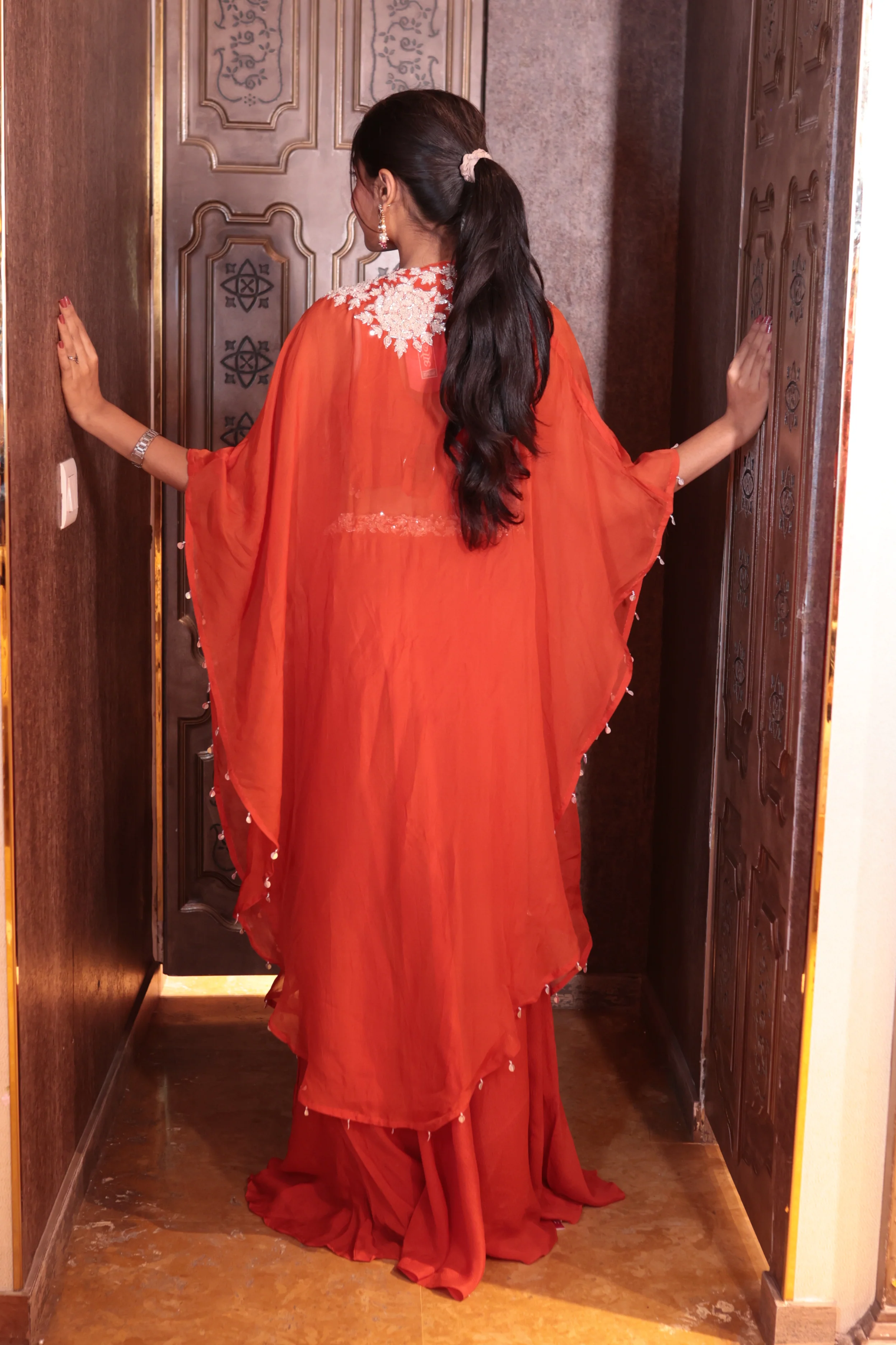 Saffron Sunset Cape Gown Ensemble dress ( SN208 B-83) - Image 5