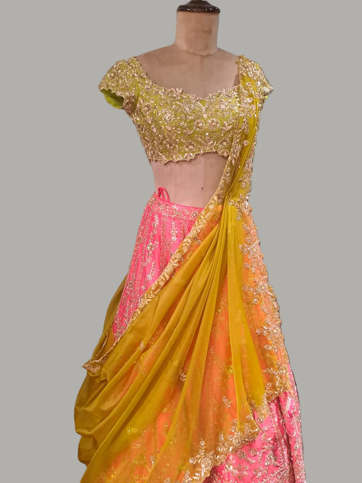 Pink and Lime Green Luxury Lehenga (PN-7842 M-58) - Image 5