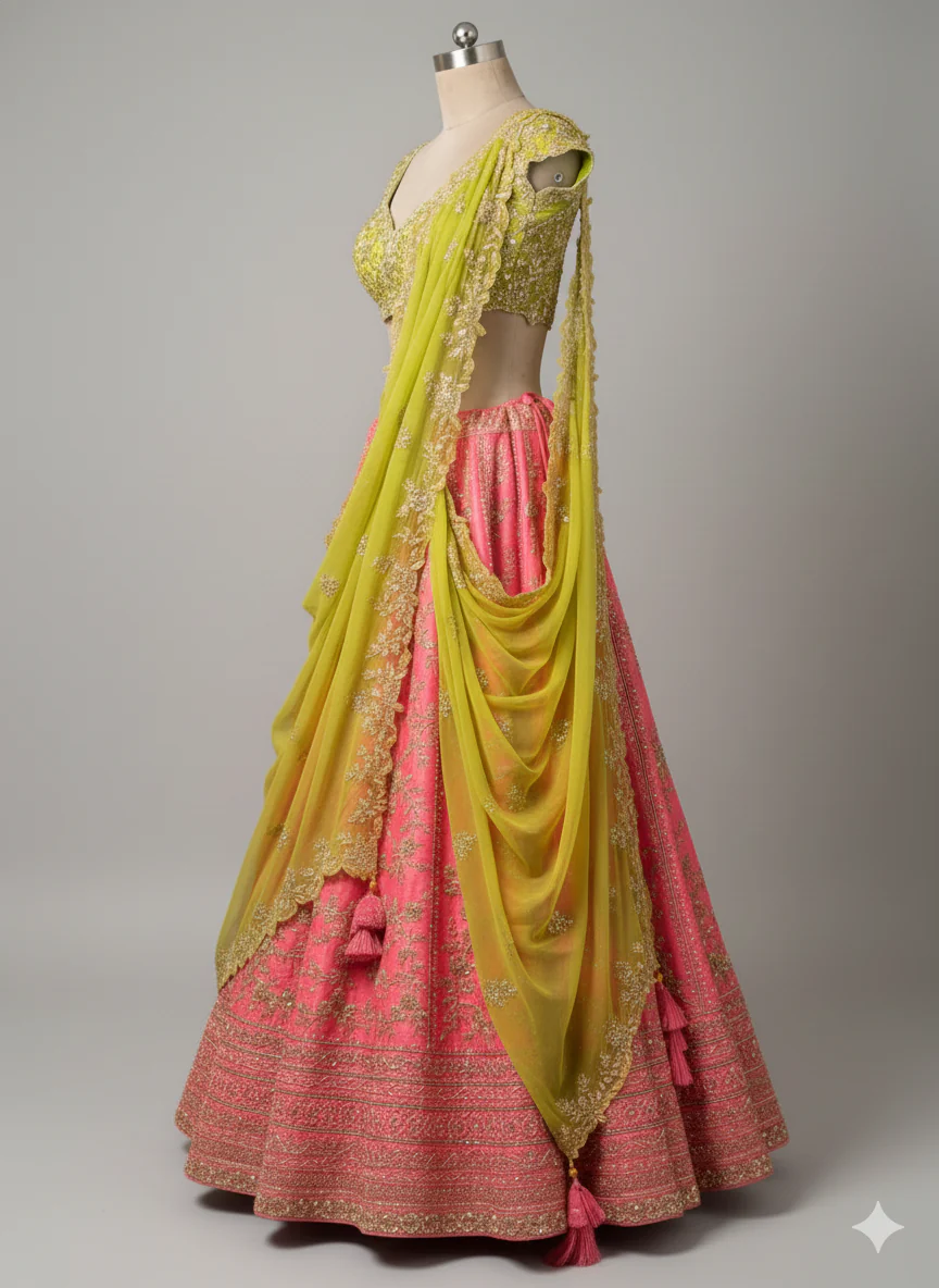 Pink and Lime Green Luxury Lehenga (PN-7842 M-58) - Image 6