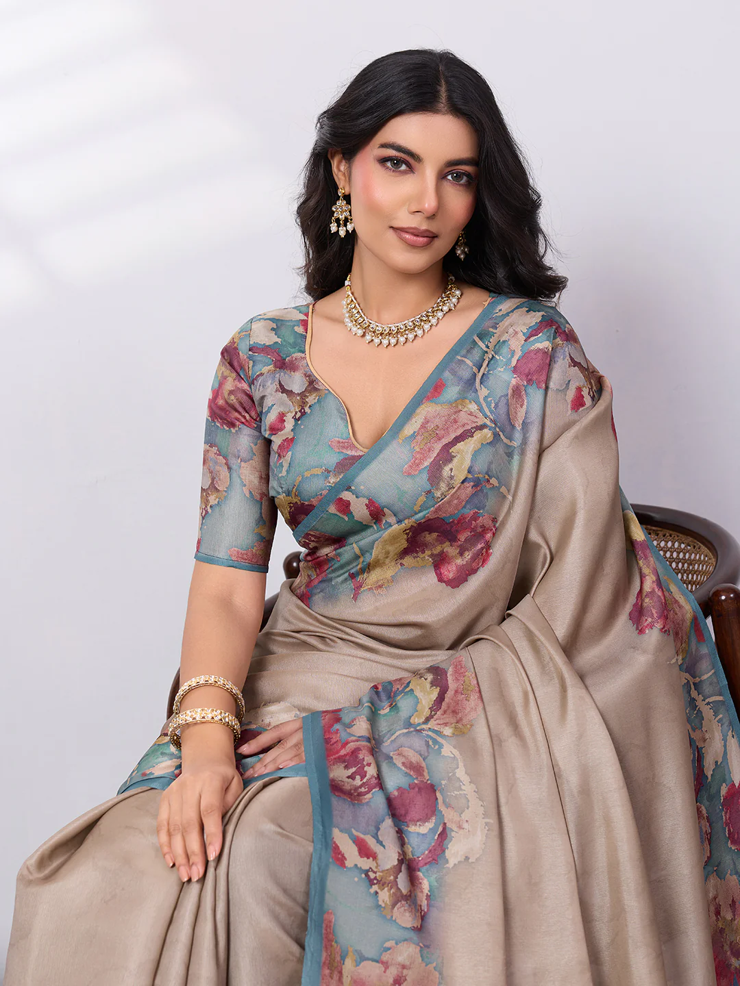 Printed Satin Tussar Saree - Image 3