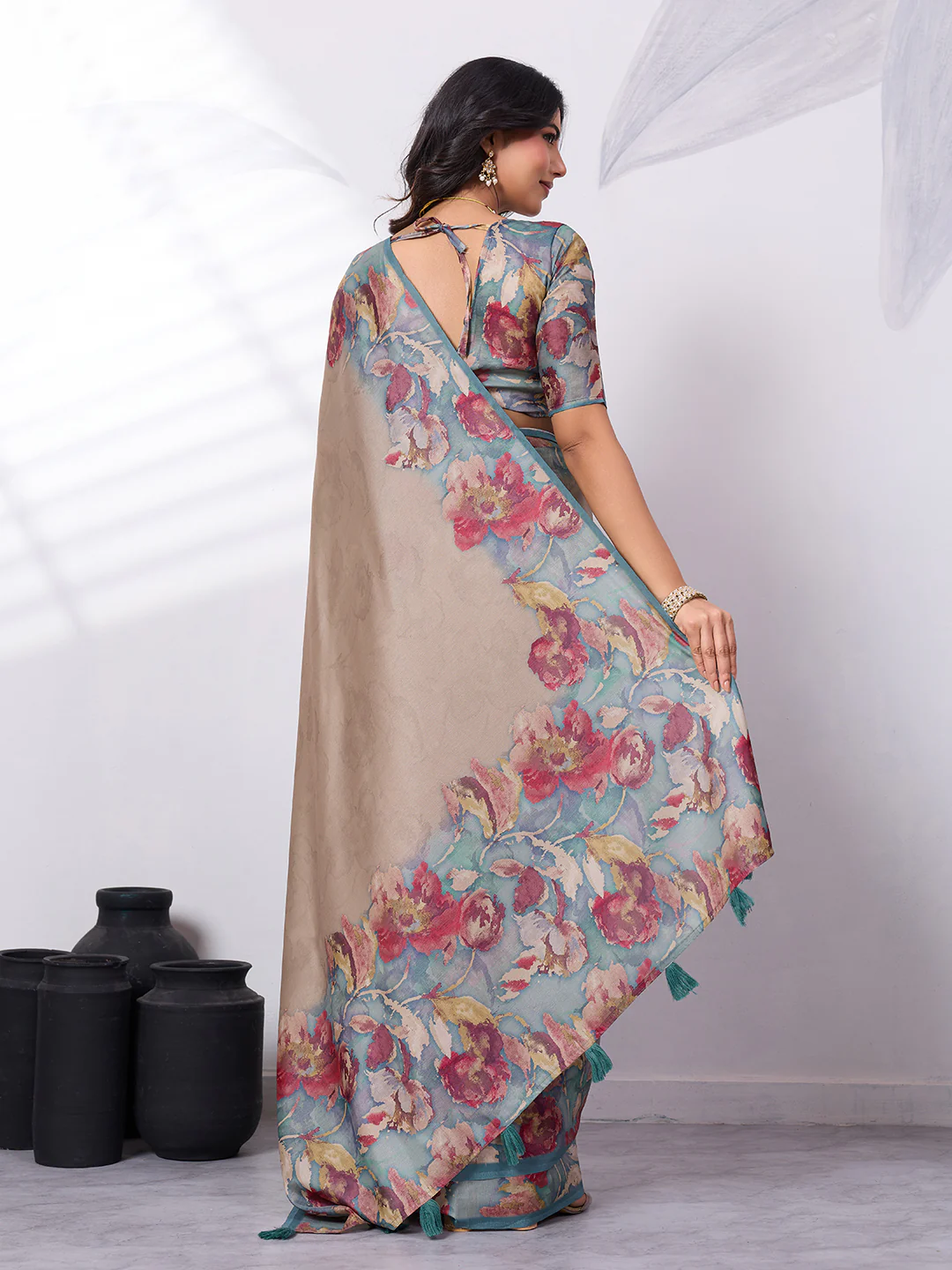 Printed Satin Tussar Saree - Image 5