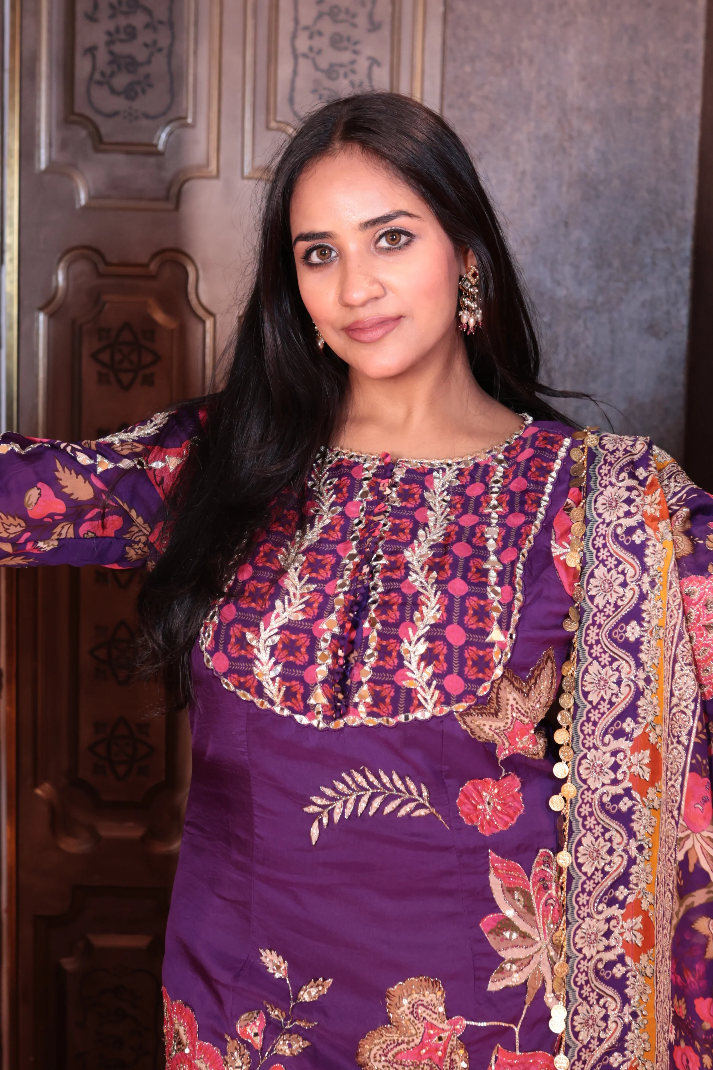 Noor-e-Bahar Partywear Purple Kurti and Sharara Suit with Dupatta - Image 6