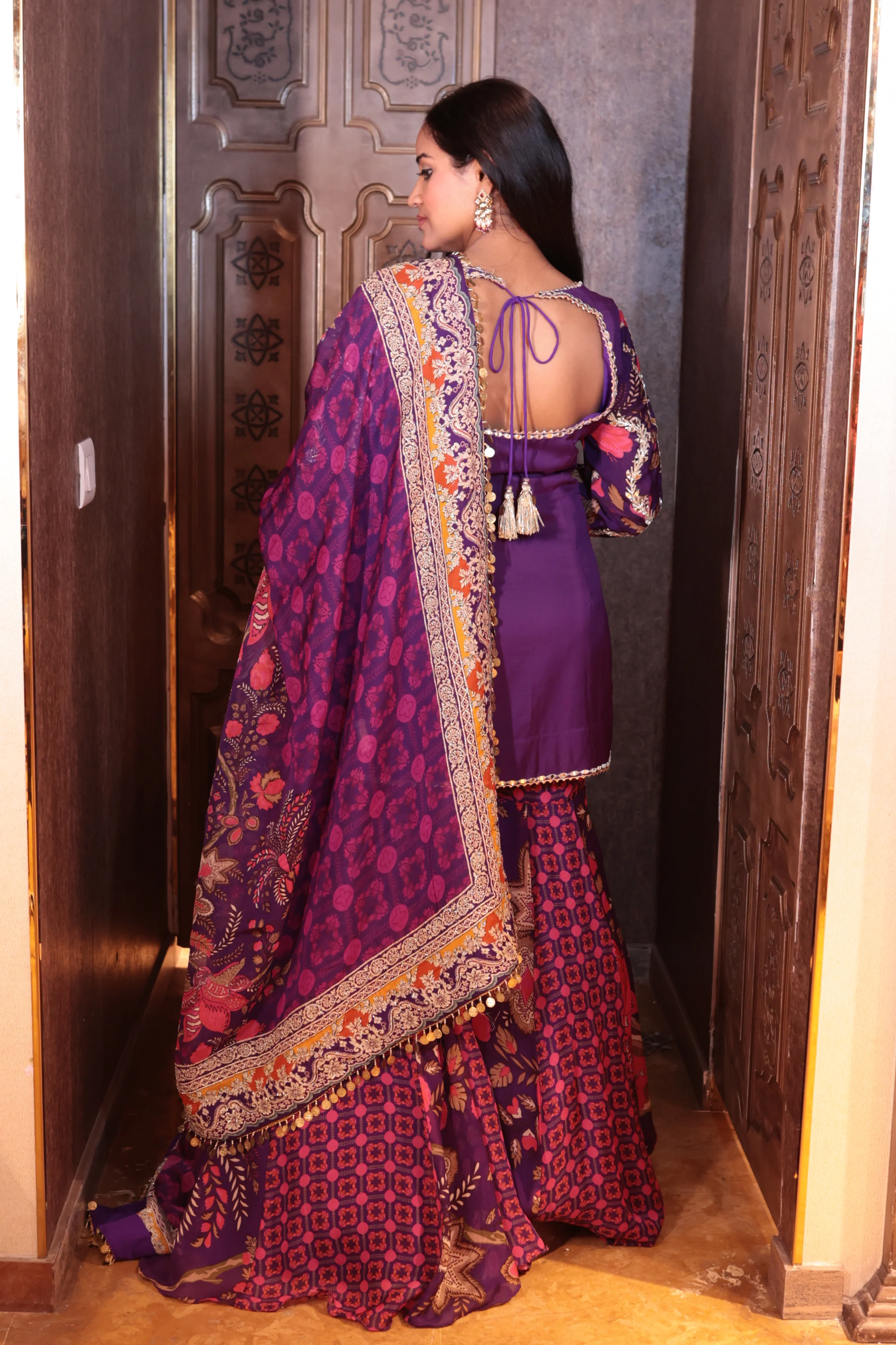 Noor-e-Bahar Partywear Purple Kurti and Sharara Suit with Dupatta - Image 7