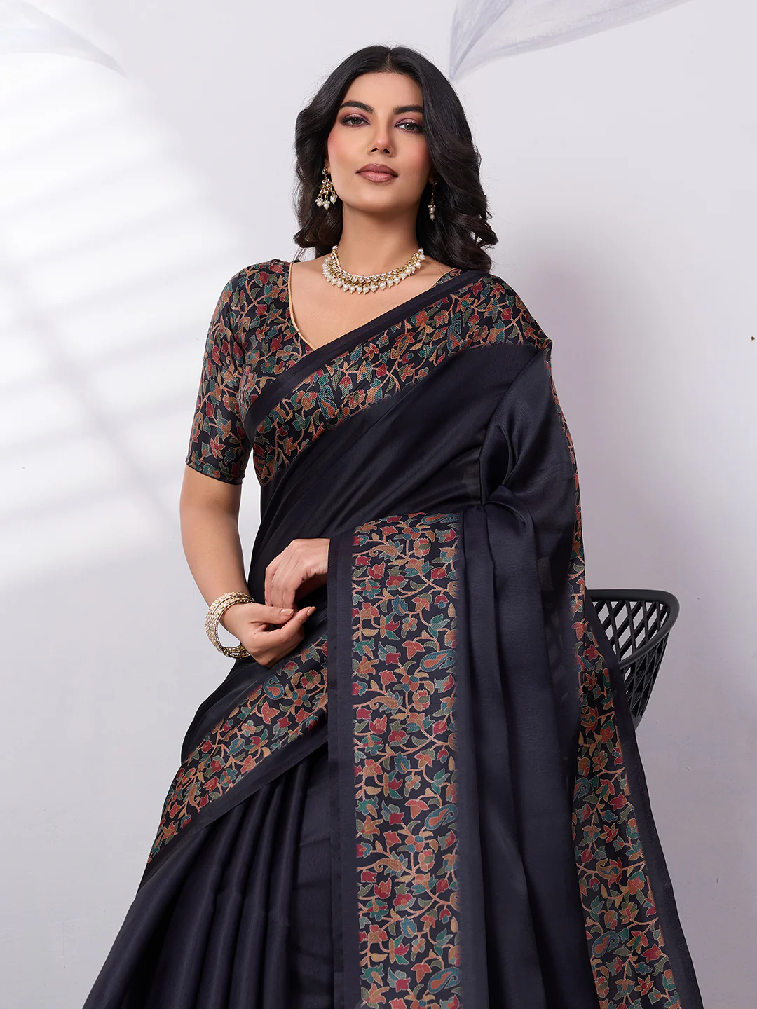 Sage & Emerald Satin Tussar Digital Printed Saree - Image 3