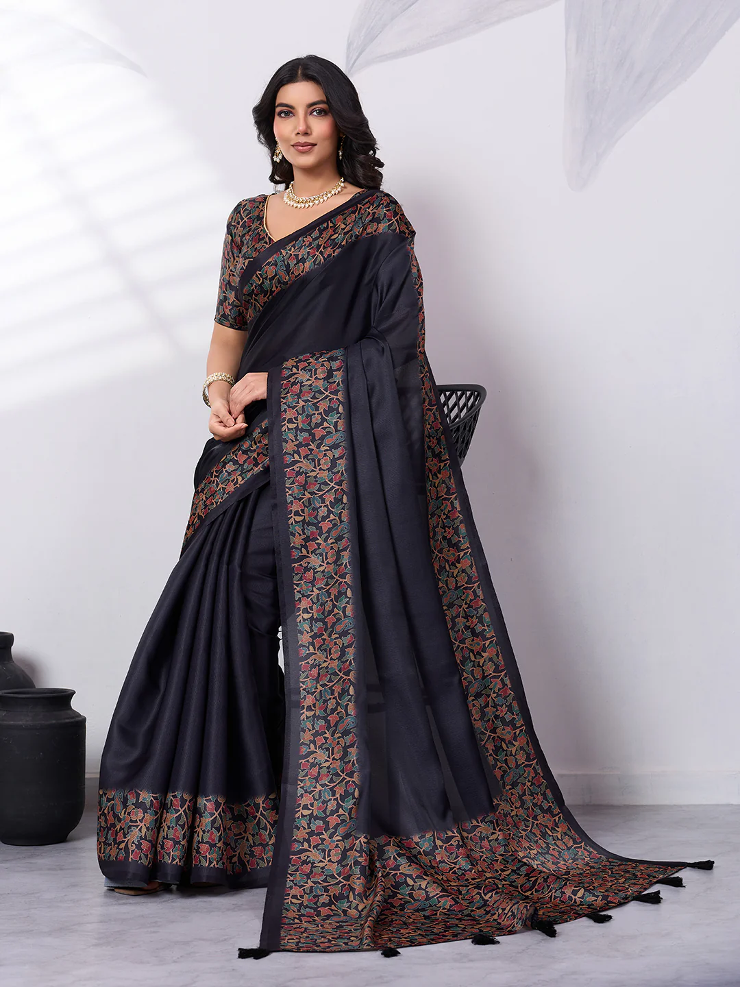 Sage & Emerald Satin Tussar Digital Printed Saree - Image 4