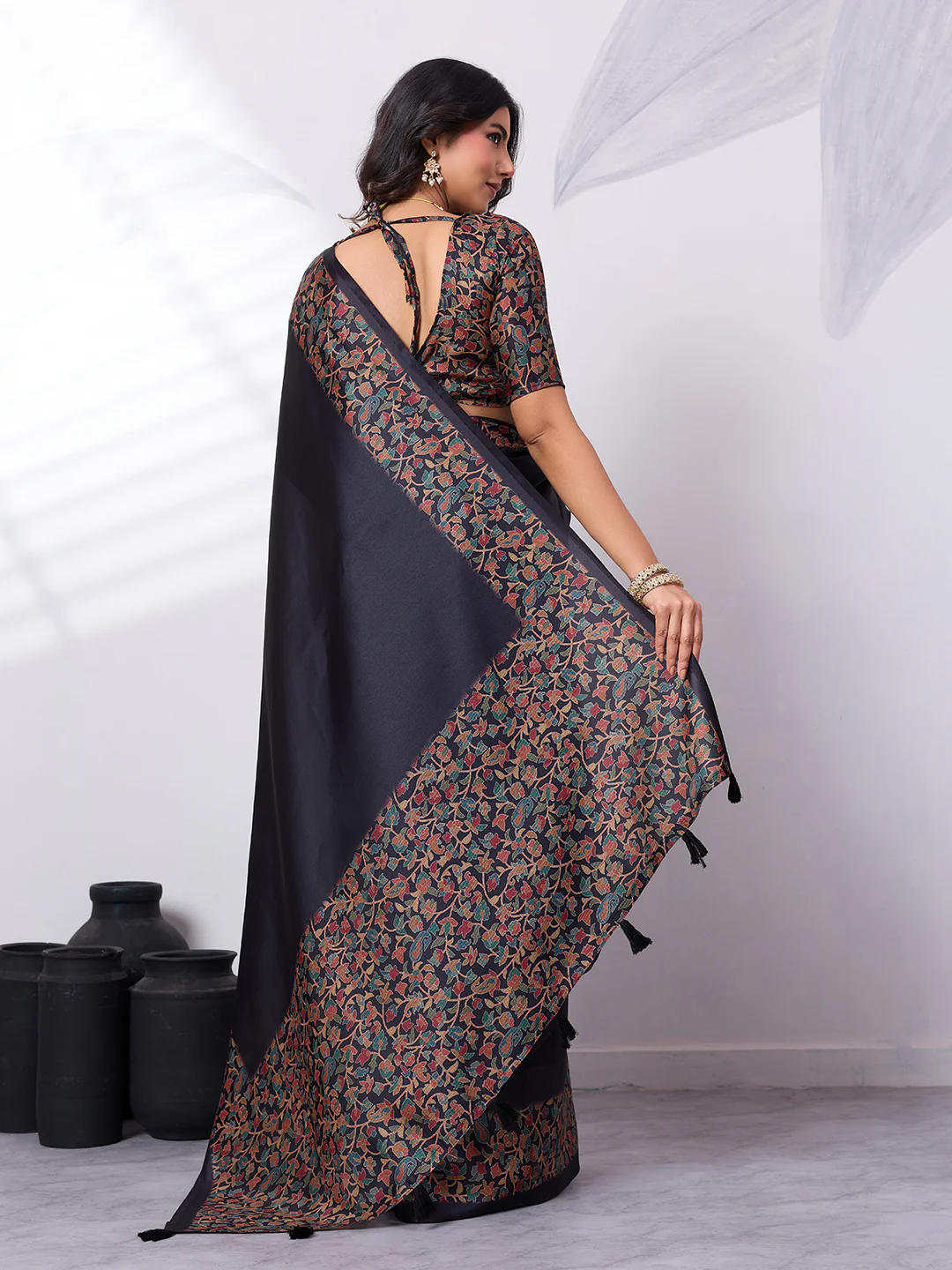 Sage & Emerald Satin Tussar Digital Printed Saree - Image 5