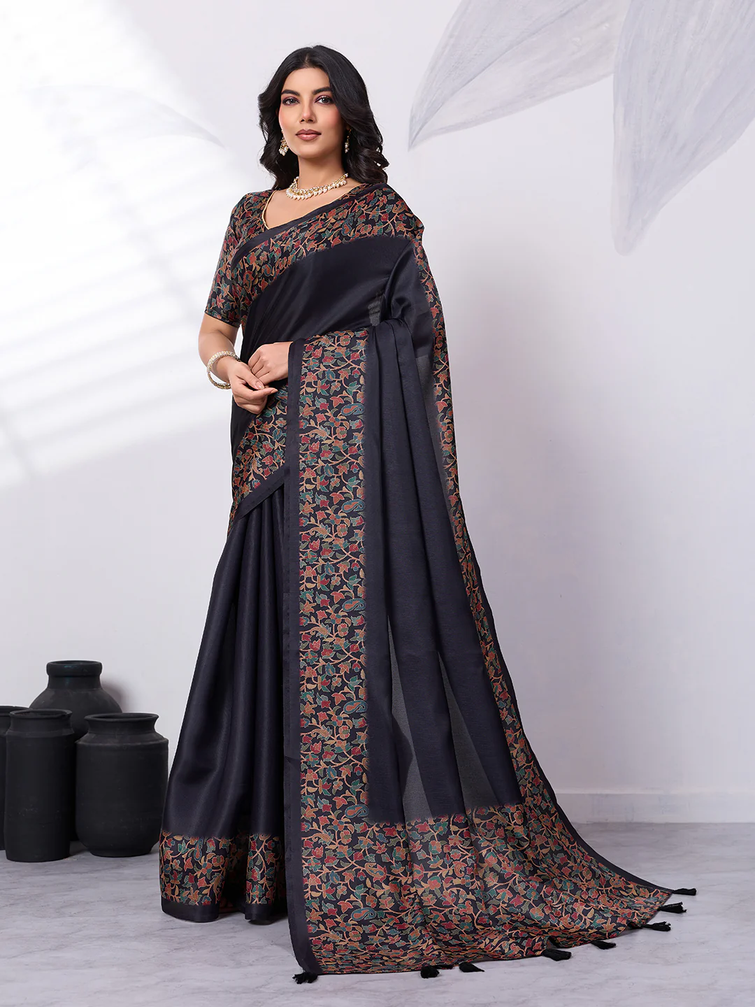 Sage & Emerald Satin Tussar Digital Printed Saree - Image 6