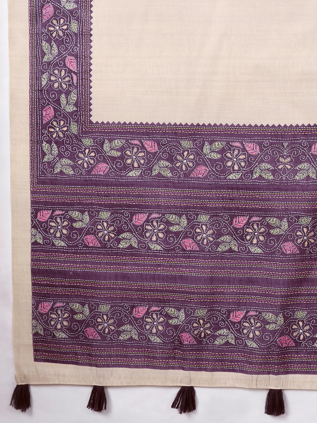 Satin Tussar Saree with Embroidery-Style Digital Print - Image 14