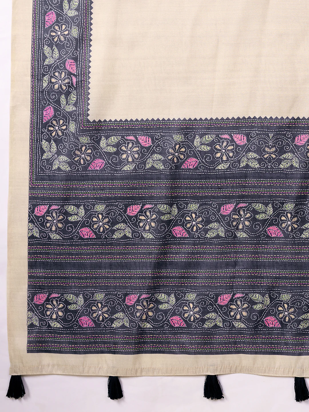 Satin Tussar Saree with Embroidery-Style Digital Print - Image 7